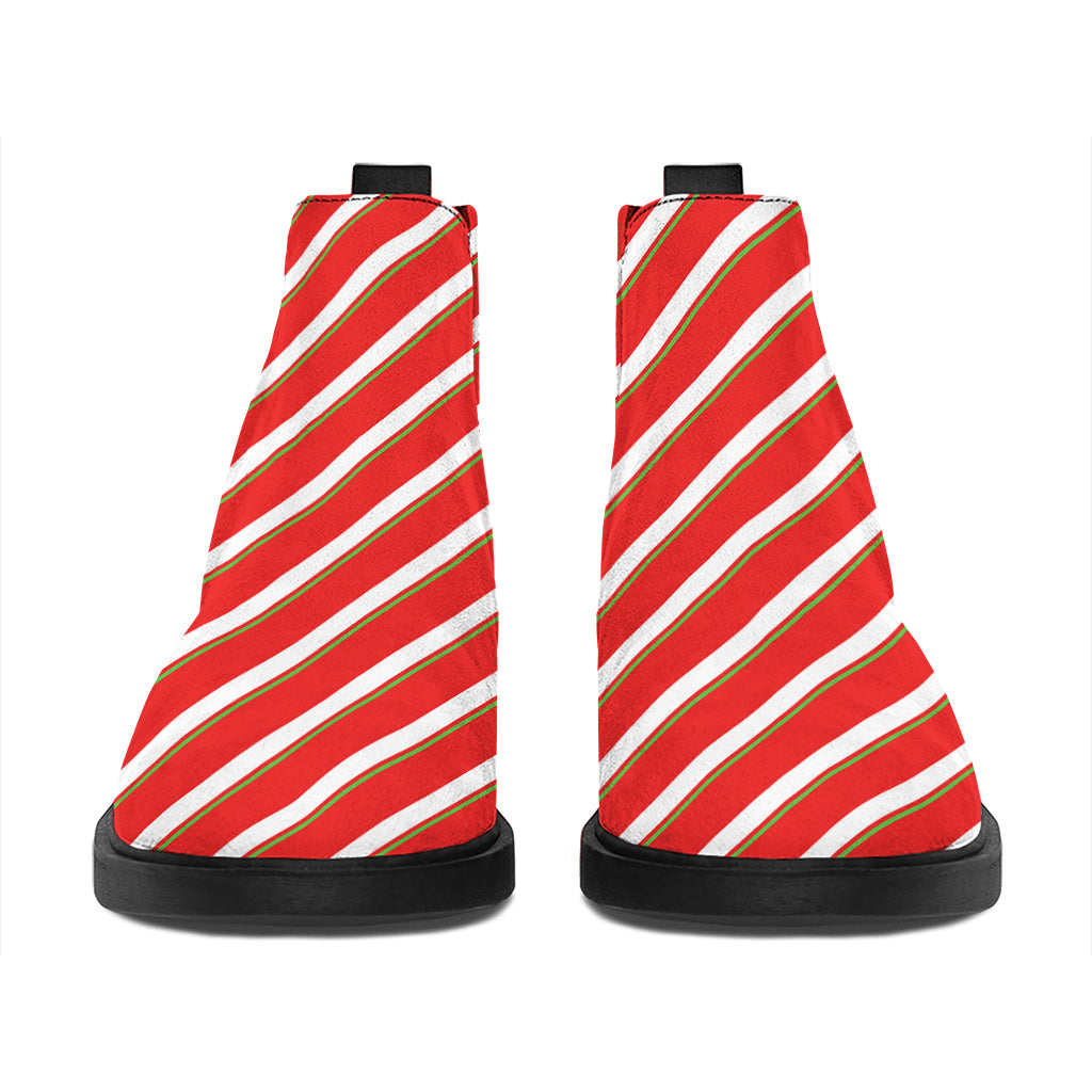 Candy Cane Stripe Pattern Print Flat Ankle Boots