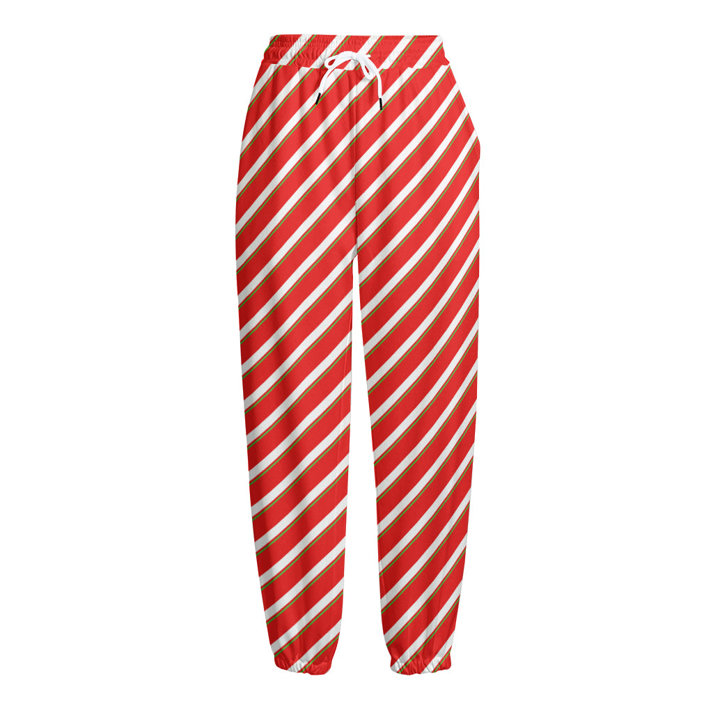 Candy Cane Stripe Pattern Print Fleece Lined Knit Pants