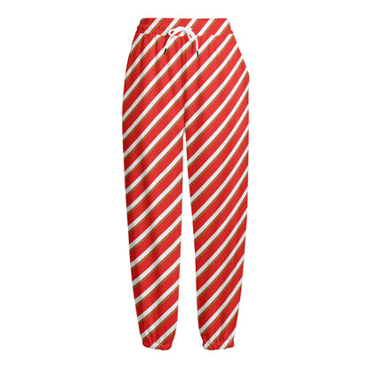 Candy Cane Stripe Pattern Print Fleece Lined Knit Pants