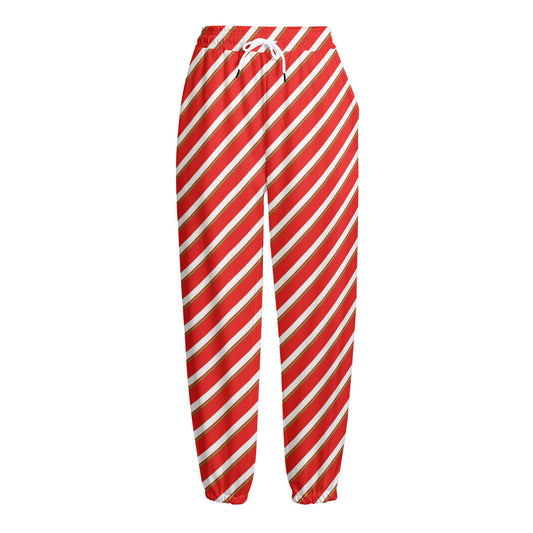 Candy Cane Stripe Pattern Print Fleece Lined Knit Pants