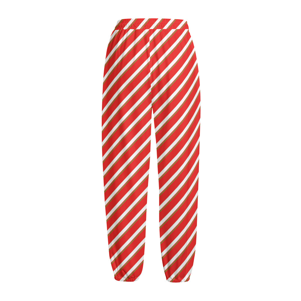 Candy Cane Stripe Pattern Print Fleece Lined Knit Pants