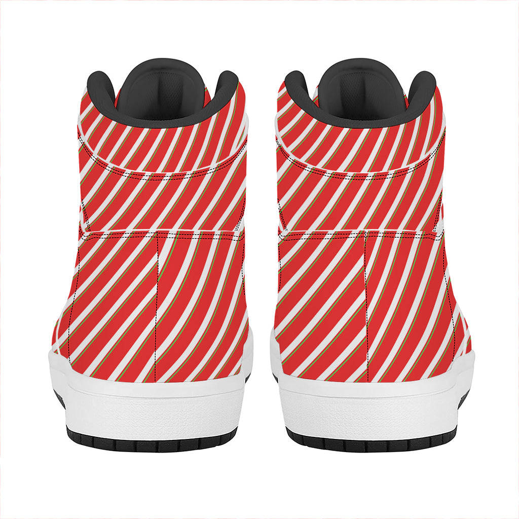 Candy Cane Stripe Pattern Print High Top Leather Sneakers