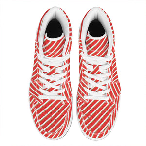 Candy Cane Stripe Pattern Print High Top Leather Sneakers