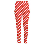 Candy Cane Stripe Pattern Print High-Waisted Pocket Leggings