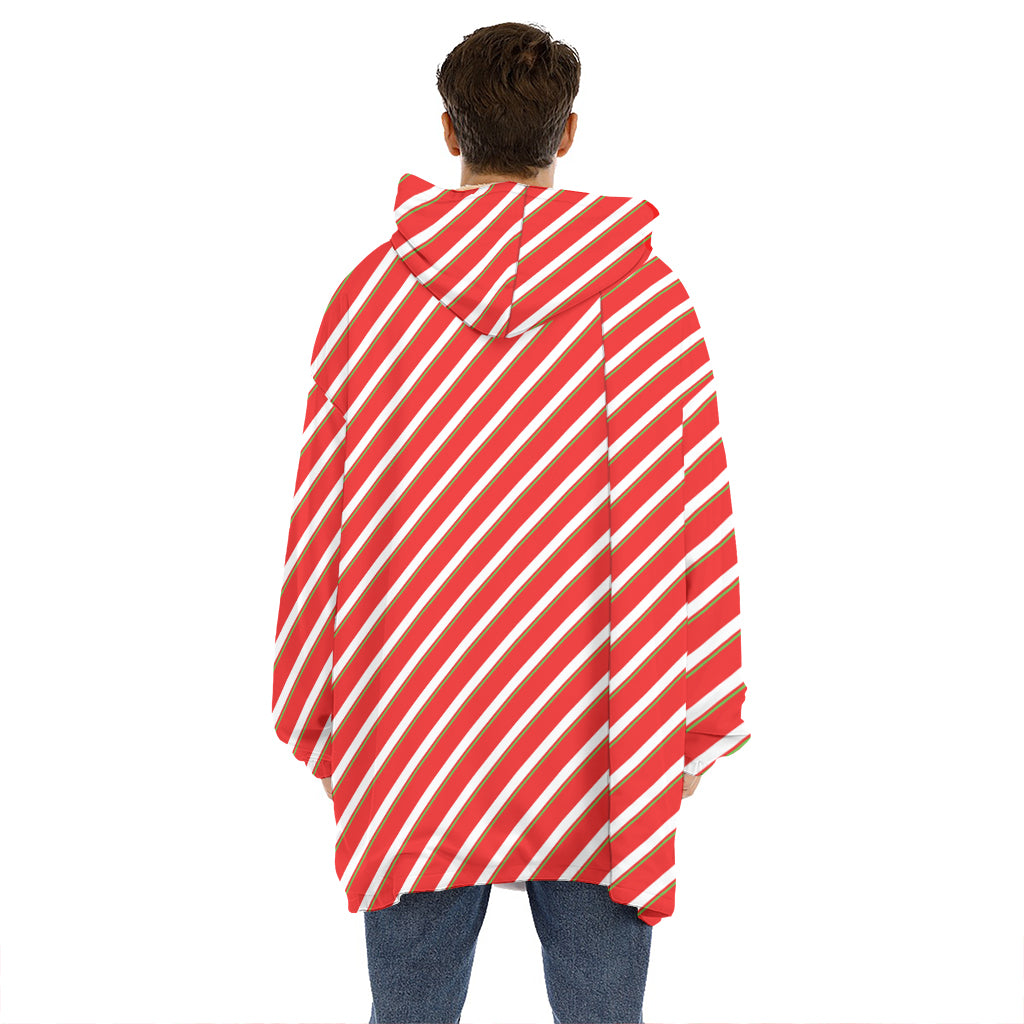 Candy Cane Stripe Pattern Print Hoodie Blanket