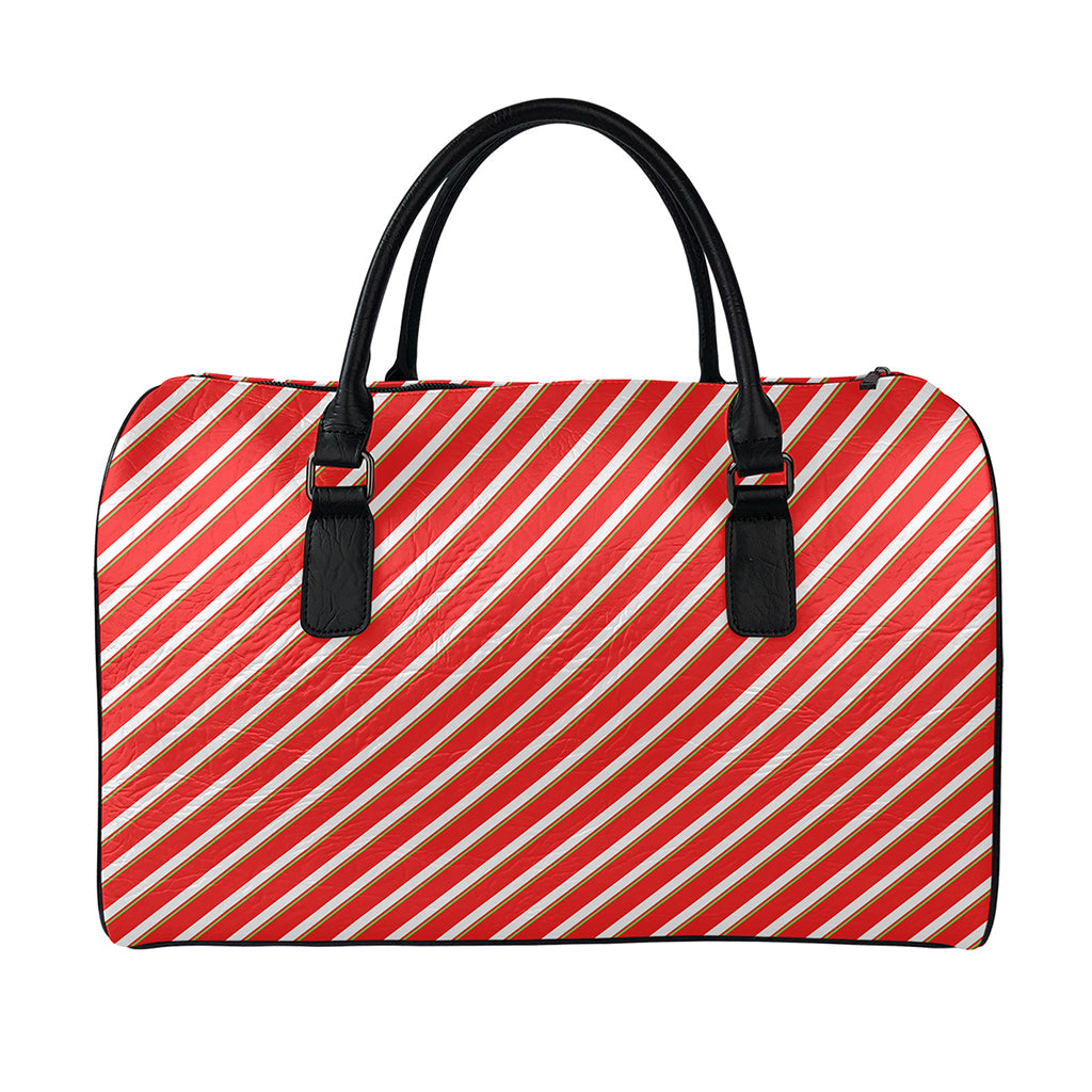 Candy Cane Stripe Pattern Print Leather Duffle Bag