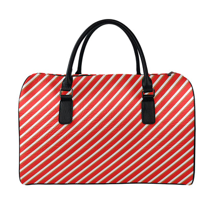 Candy Cane Stripe Pattern Print Leather Duffle Bag