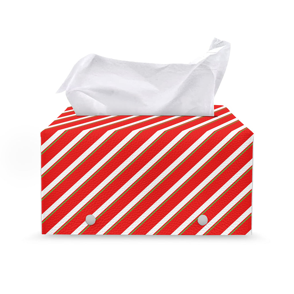 Candy Cane Stripe Pattern Print Leather Tissue Box Cover