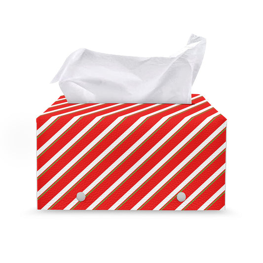 Candy Cane Stripe Pattern Print Leather Tissue Box Cover