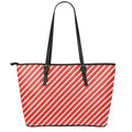 Candy Cane Stripe Pattern Print Leather Tote Bag With Zipper