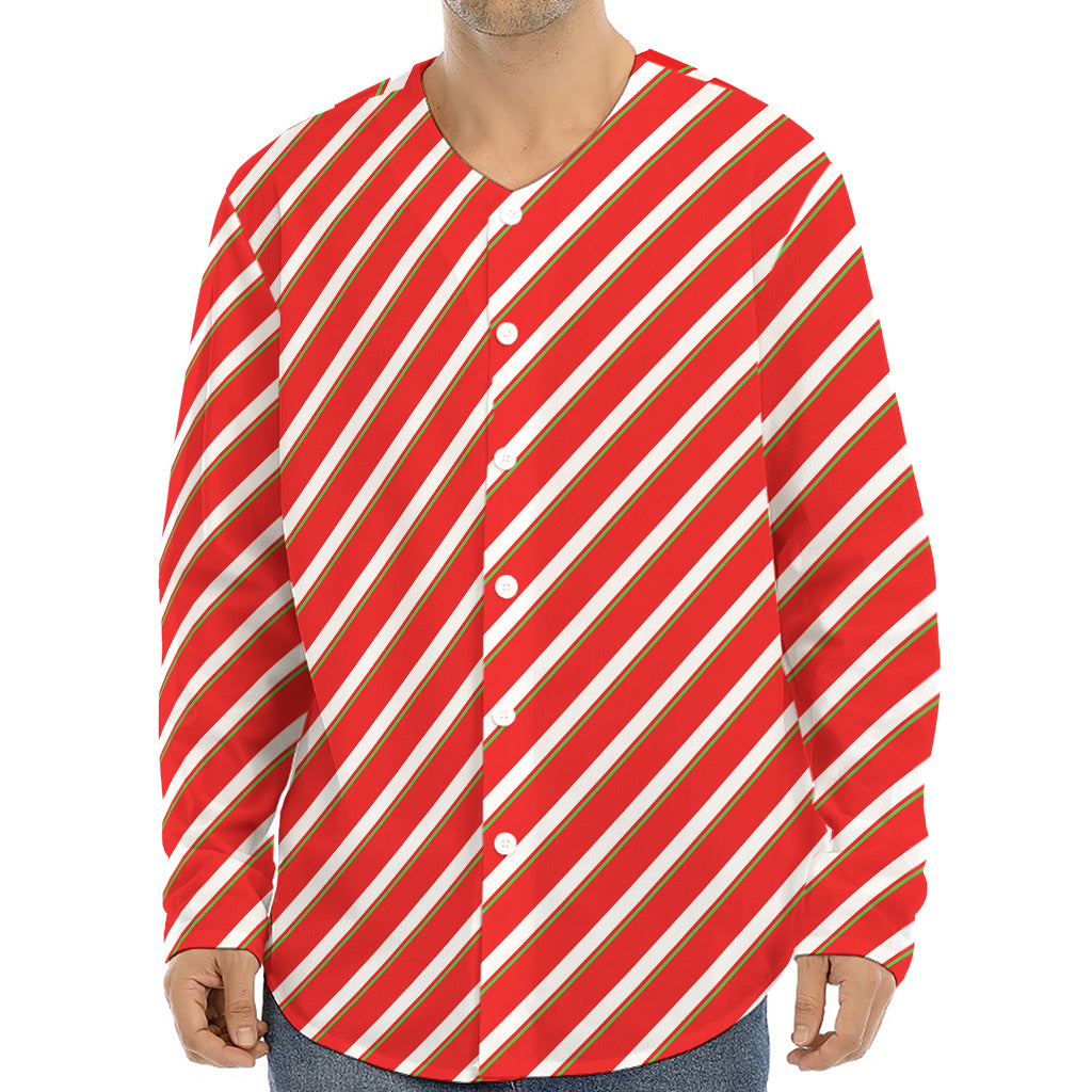 Candy Cane Stripe Pattern Print Long Sleeve Baseball Jersey