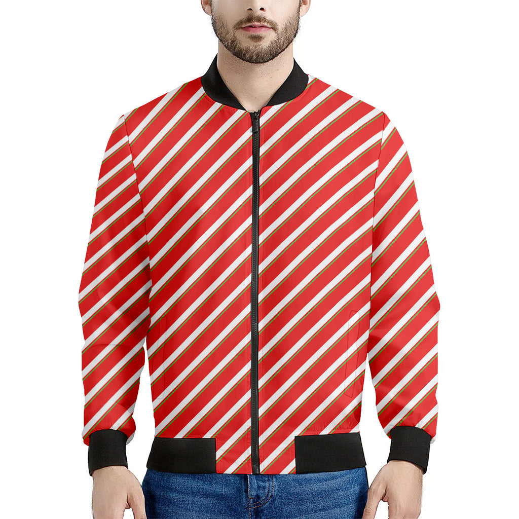 Candy Cane Stripe Pattern Print Men's Bomber Jacket