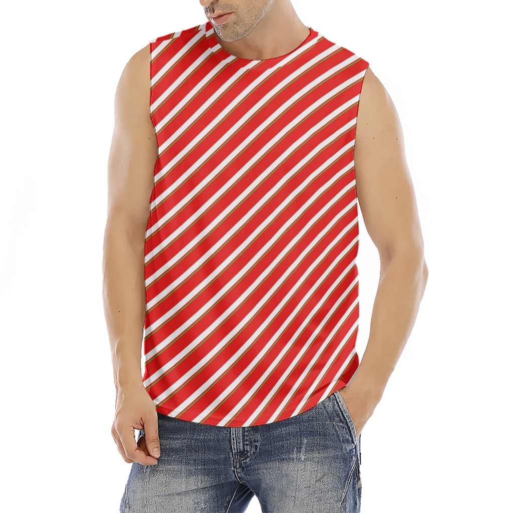 Candy Cane Stripe Pattern Print Men's Fitness Tank Top
