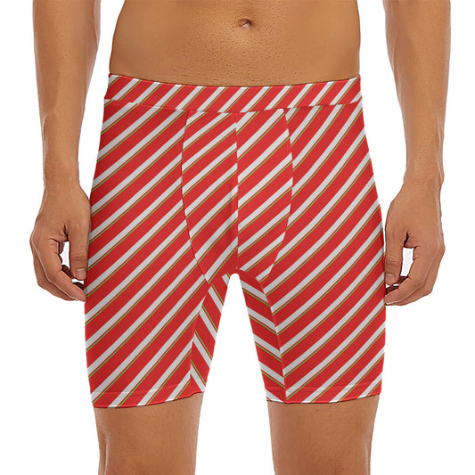 Candy Cane Stripe Pattern Print Men's Long Boxer Briefs