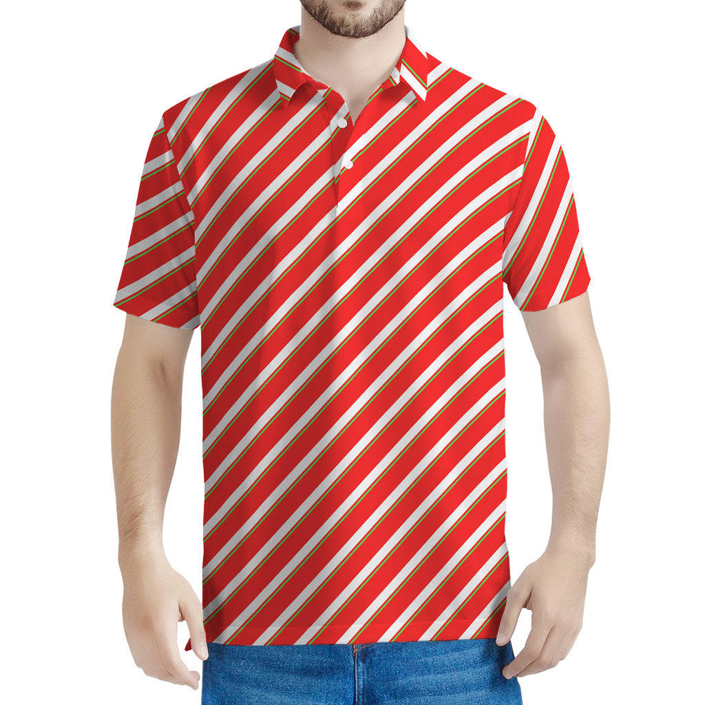 Candy Cane Stripe Pattern Print Men's Polo Shirt