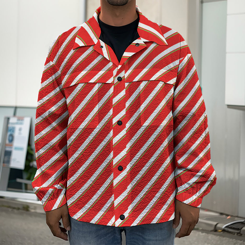 Candy Cane Stripe Pattern Print Men's Shirt Jacket