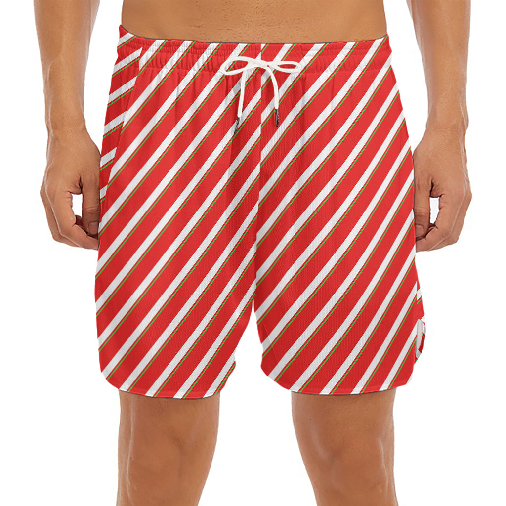 Candy Cane Stripe Pattern Print Men's Split Running Shorts