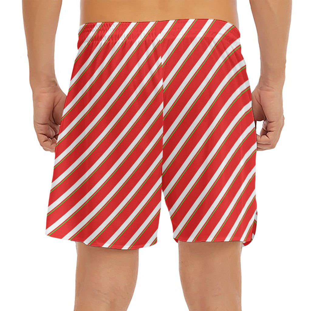 Candy Cane Stripe Pattern Print Men's Split Running Shorts