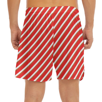 Candy Cane Stripe Pattern Print Men's Split Running Shorts