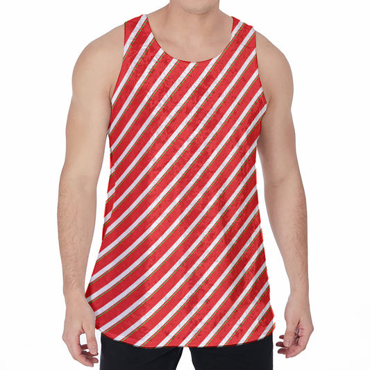 Candy Cane Stripe Pattern Print Men's Velvet Tank Top