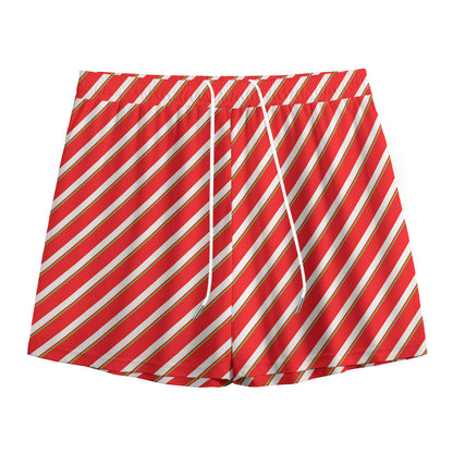 Candy Cane Stripe Pattern Print Mesh Shorts