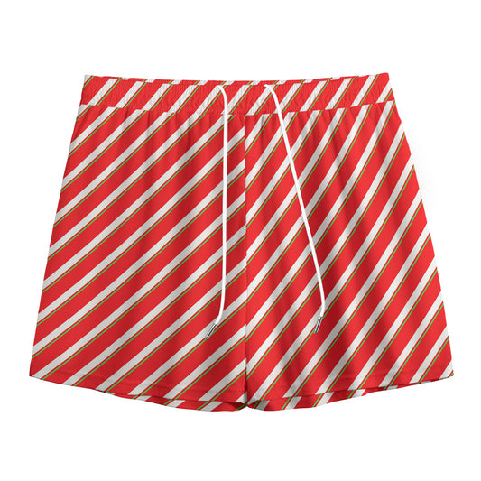 Candy Cane Stripe Pattern Print Mesh Shorts