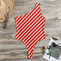 Candy Cane Stripe Pattern Print One Shoulder Bodysuit