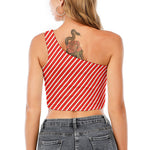 Candy Cane Stripe Pattern Print One Shoulder Crop Top