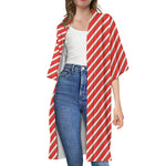 Candy Cane Stripe Pattern Print Open Front Beach Cover Up