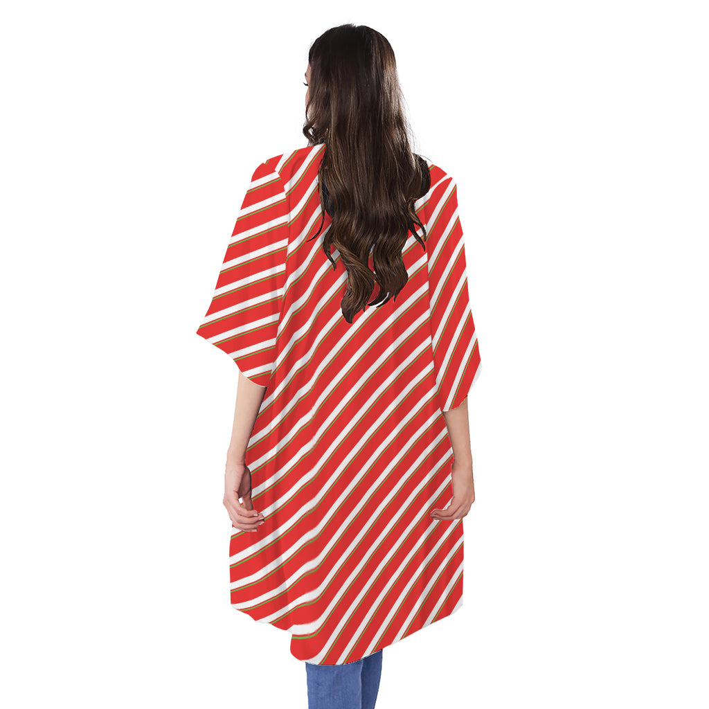 Candy Cane Stripe Pattern Print Open Front Beach Cover Up