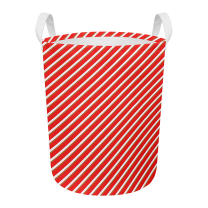 Candy Cane Stripe Pattern Print Round Laundry Basket