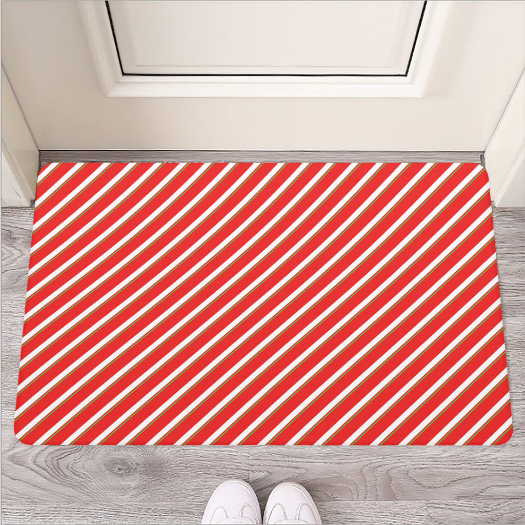 Candy Cane Stripe Pattern Print Rubber Doormat