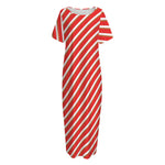 Candy Cane Stripe Pattern Print Short Sleeve Long Nightdress