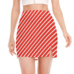 Candy Cane Stripe Pattern Print Side Slit Mini Skirt