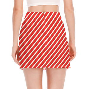 Candy Cane Stripe Pattern Print Side Slit Mini Skirt