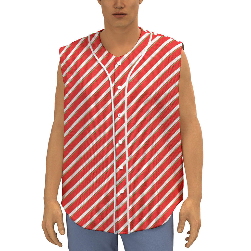 Candy Cane Stripe Pattern Print Sleeveless Baseball Jersey