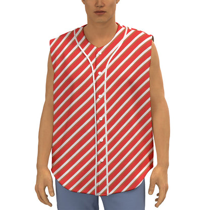 Candy Cane Stripe Pattern Print Sleeveless Baseball Jersey