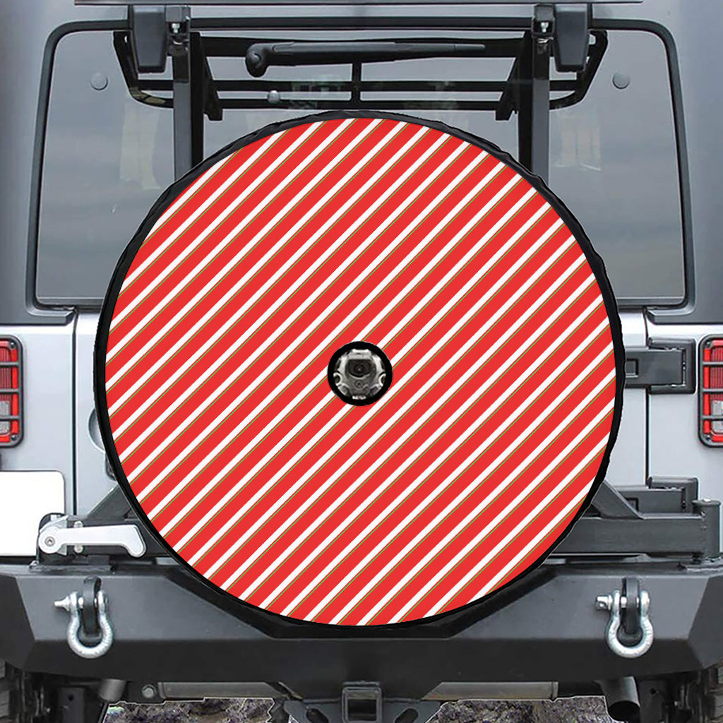 Candy Cane Stripe Pattern Print Tire Cover With Camera Hole