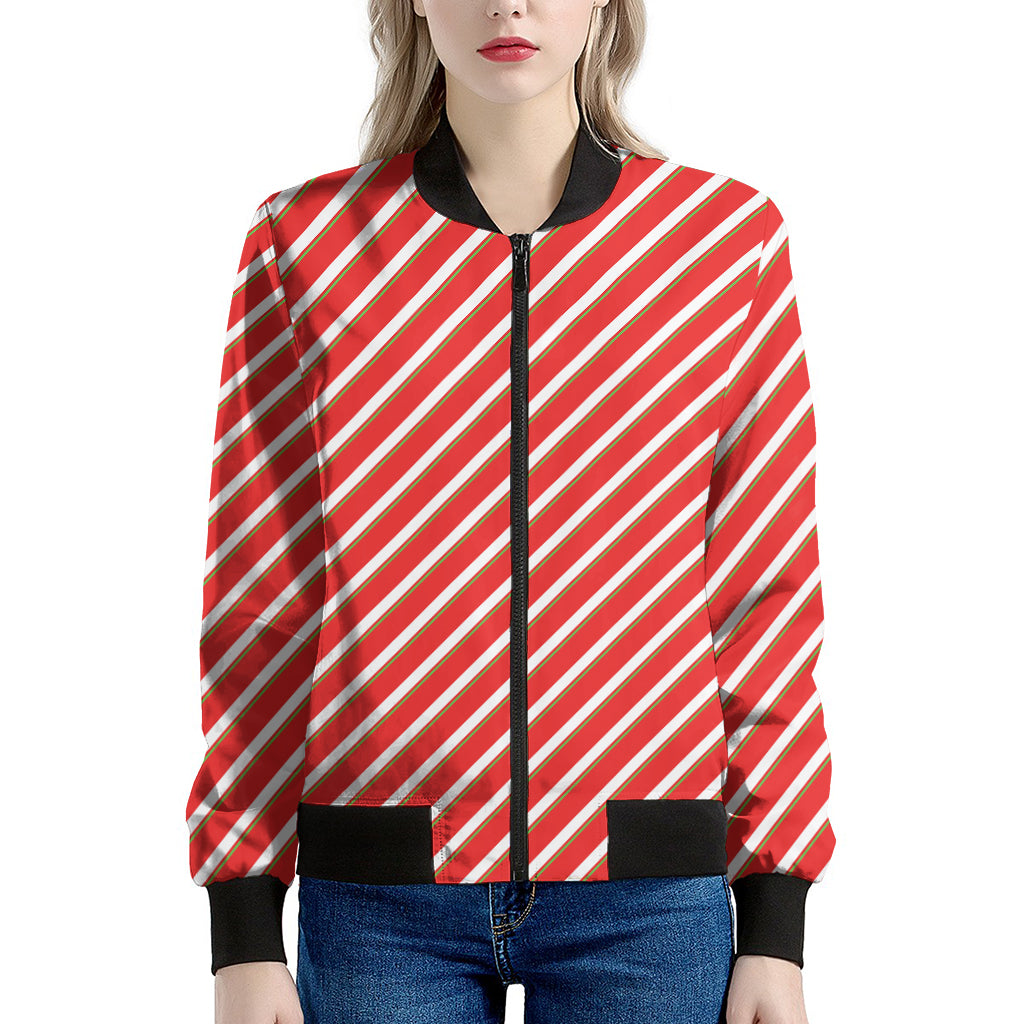 Candy Cane Stripe Pattern Print Women's Bomber Jacket