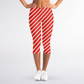 Candy Cane Stripe Pattern Print Women's Capri Leggings