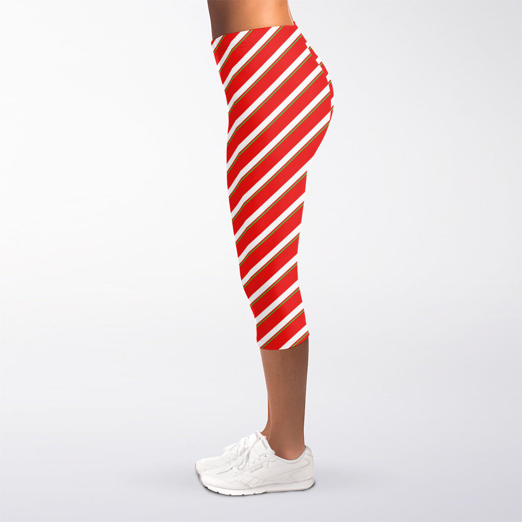Candy Cane Stripe Pattern Print Women's Capri Leggings