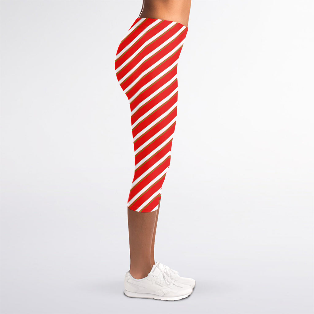 Candy Cane Stripe Pattern Print Women's Capri Leggings