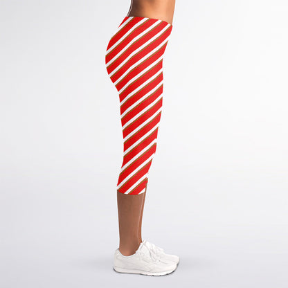 Candy Cane Stripe Pattern Print Women's Capri Leggings