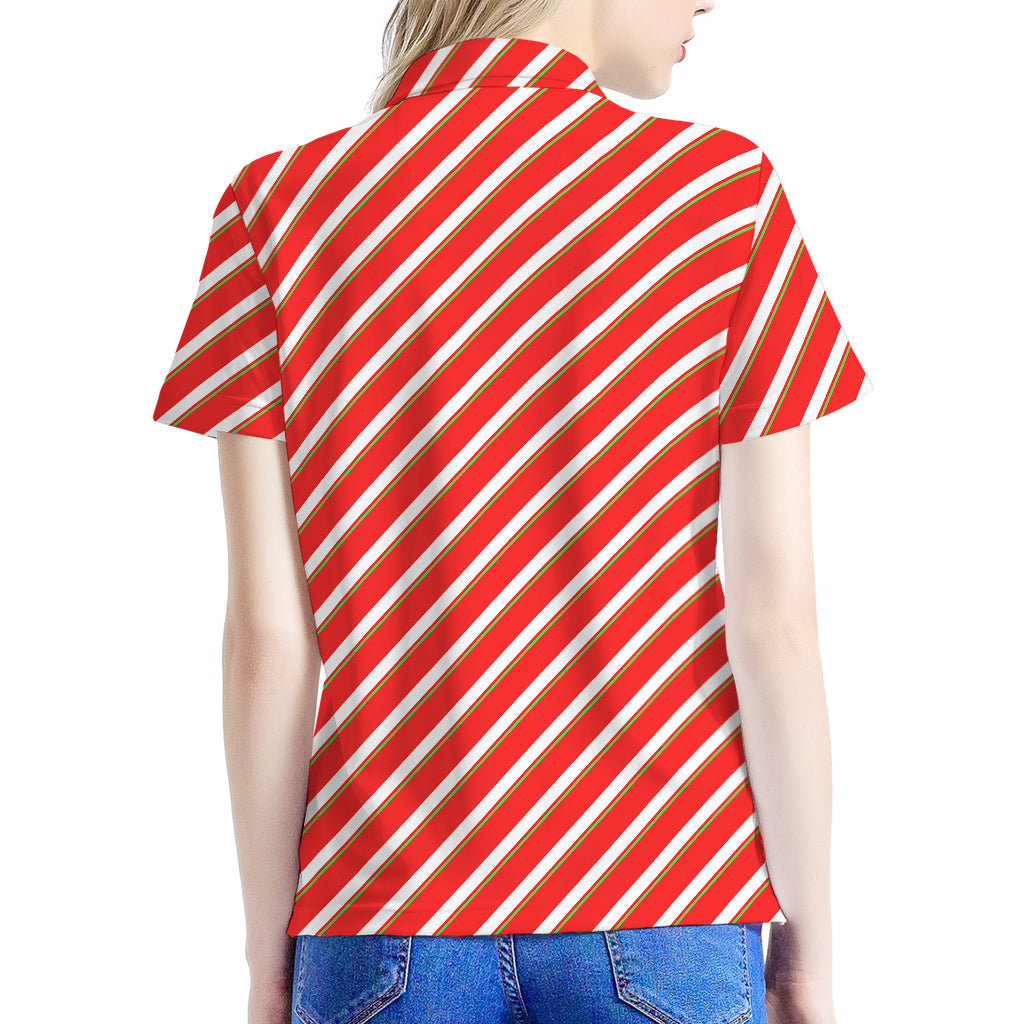 Candy Cane Stripe Pattern Print Women's Polo Shirt