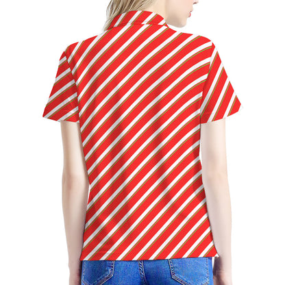 Candy Cane Stripe Pattern Print Women's Polo Shirt