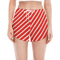 Candy Cane Stripe Pattern Print Women's Split Running Shorts