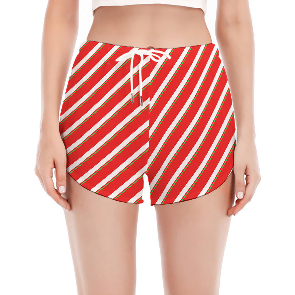 Candy Cane Stripe Pattern Print Women's Split Running Shorts