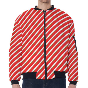 Candy Cane Stripe Pattern Print Zip Sleeve Bomber Jacket