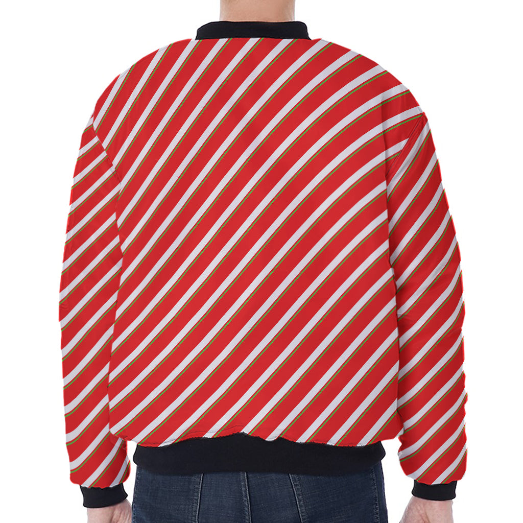 Candy Cane Stripe Pattern Print Zip Sleeve Bomber Jacket