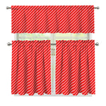 Candy Cane Striped Pattern Print 3 Piece Kitchen Curtains
